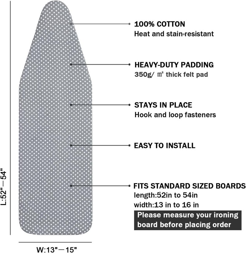 LCLW Ironing Board Cover and Pad Standard Size 15 x 54,3 Pairs of Hook and Loop Fastener Straps,Elastic Edges,Cotton Iron Board Cover with Scorch Resistant Thick Padding (Pattern E) - Image 2